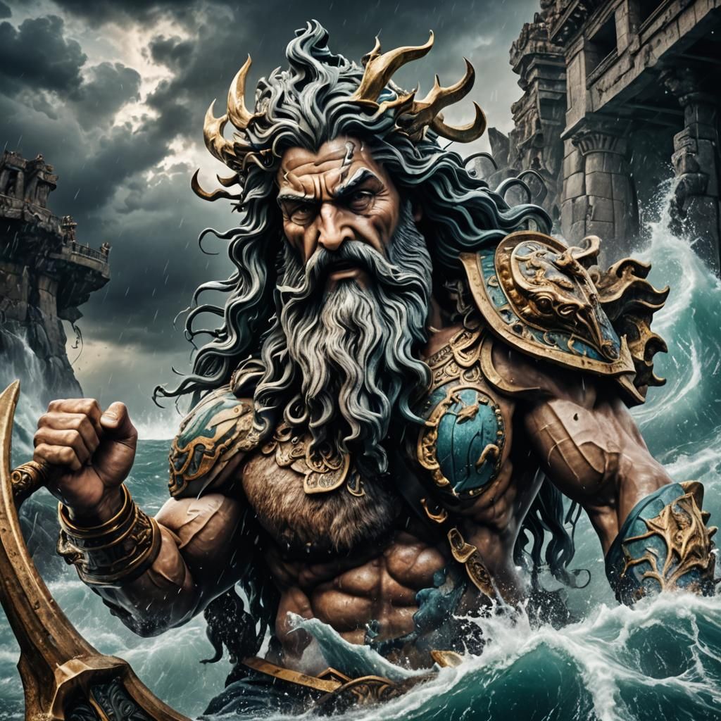 Hyperrealistic Image of Poseidon, Lord of the Seas
