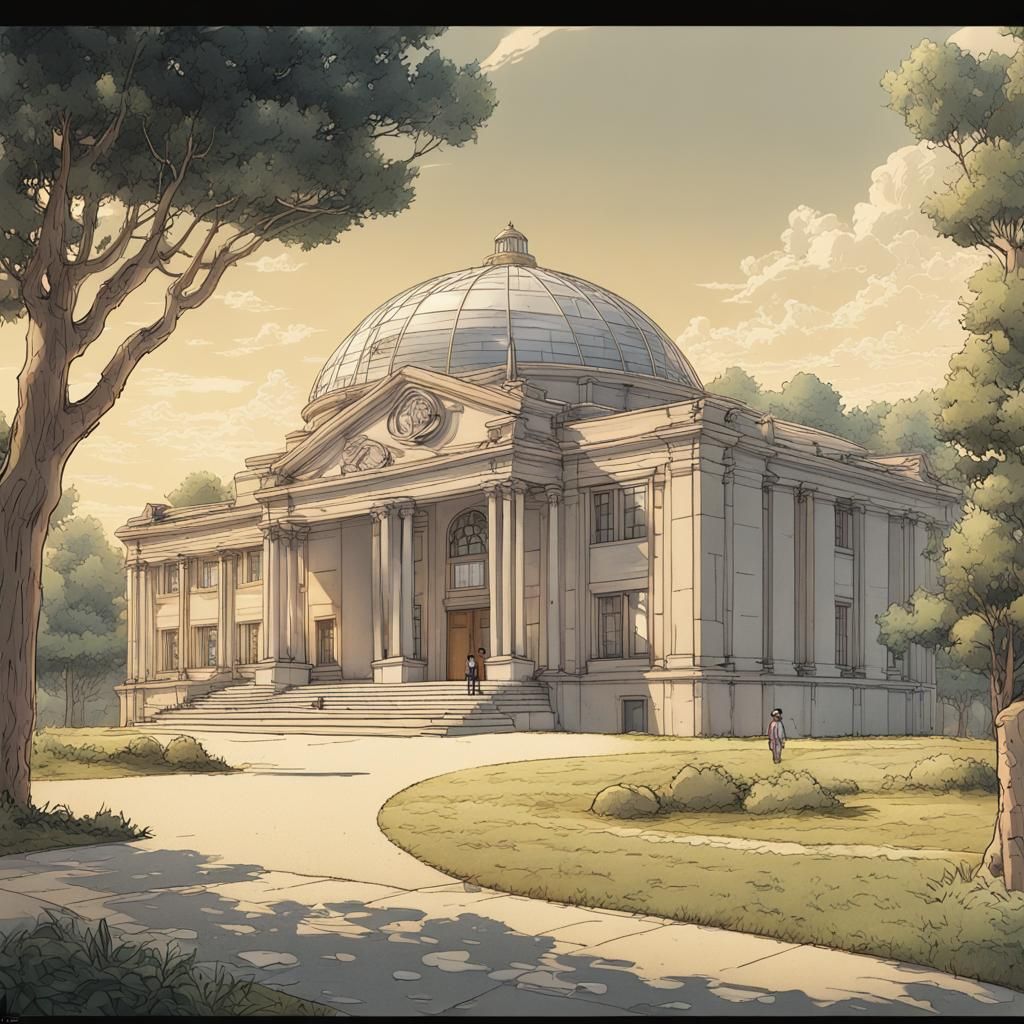 Modernist Exhibition Building in Wildfire, Escheresque Digit...