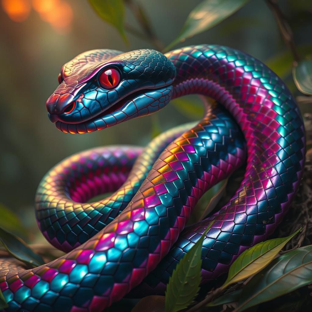 Iridescent Fire Ruby Snake in Myanmar Jungle