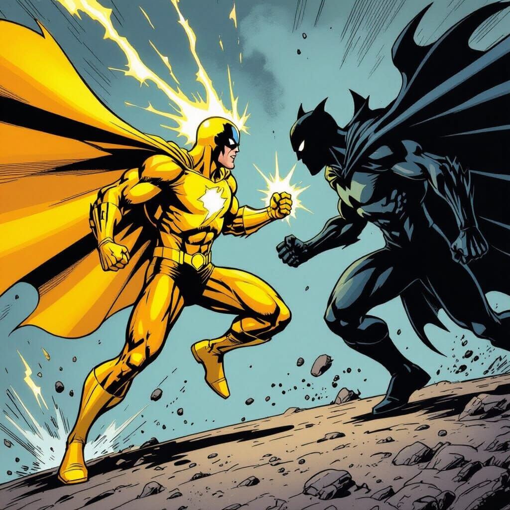 Superhero Confrontation in Dynamic Comic Book Style