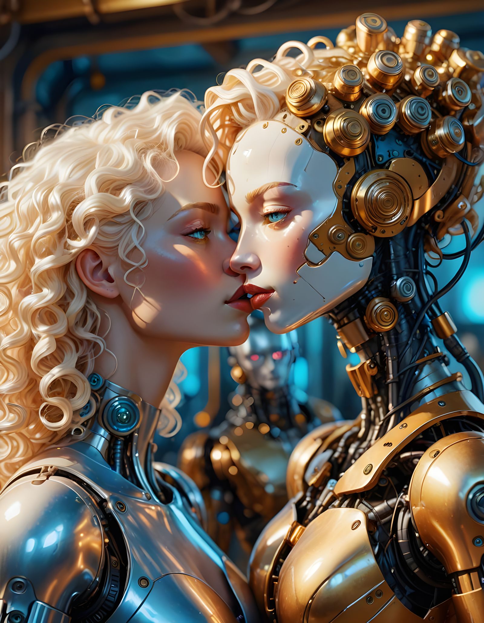 Surreal Macro Photograph of Kissing Robots