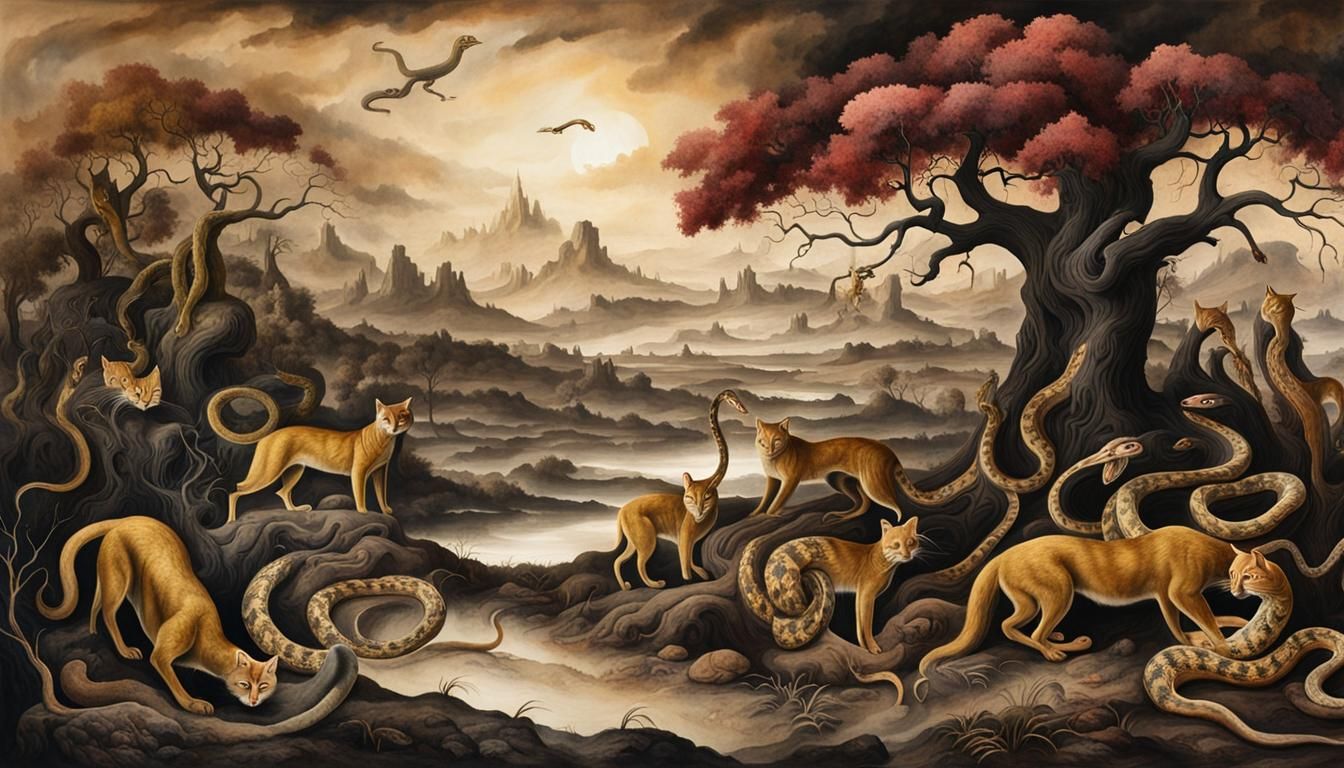 Surreal Wildcats Powwow in Grotesque Renaissance Style