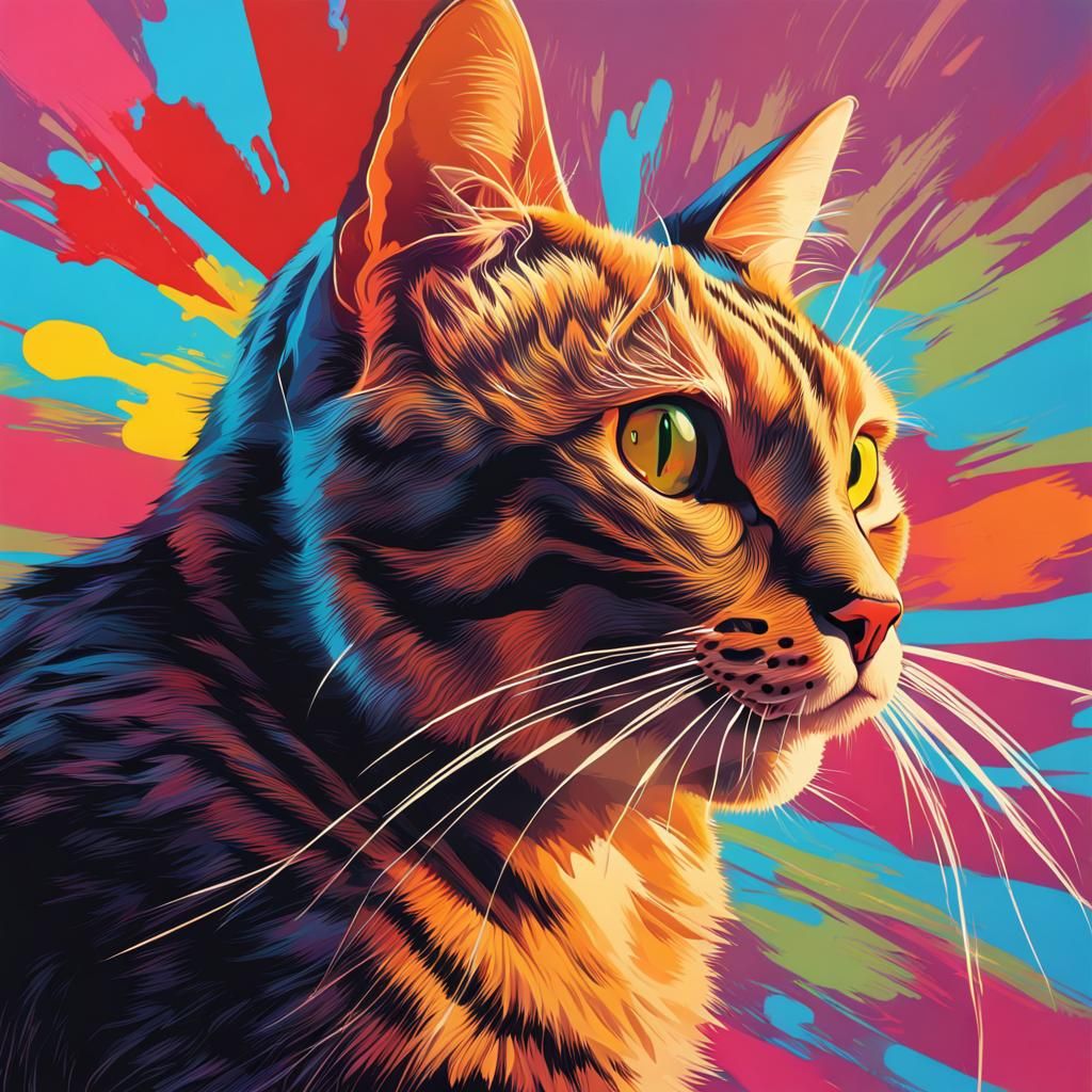 Pop Art Cat Portrait in Warhol Style