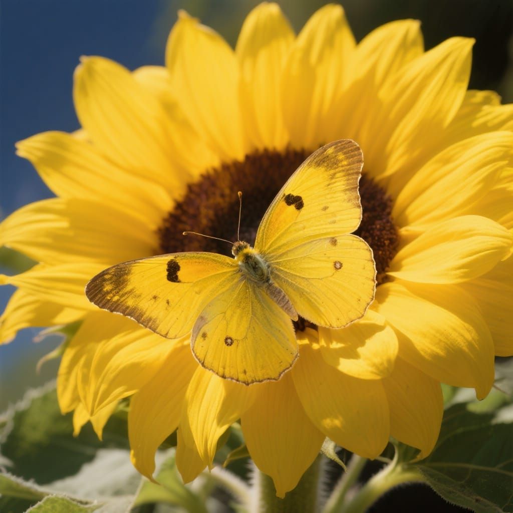 Yellow Butterfly on Sunflower in Hyperrealistic Style
