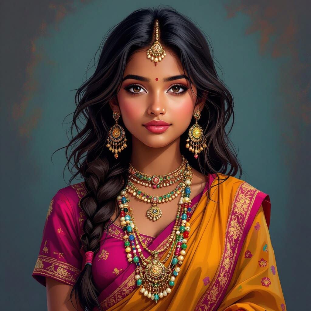 Vibrant Indian Girl in Stylized Digital Art