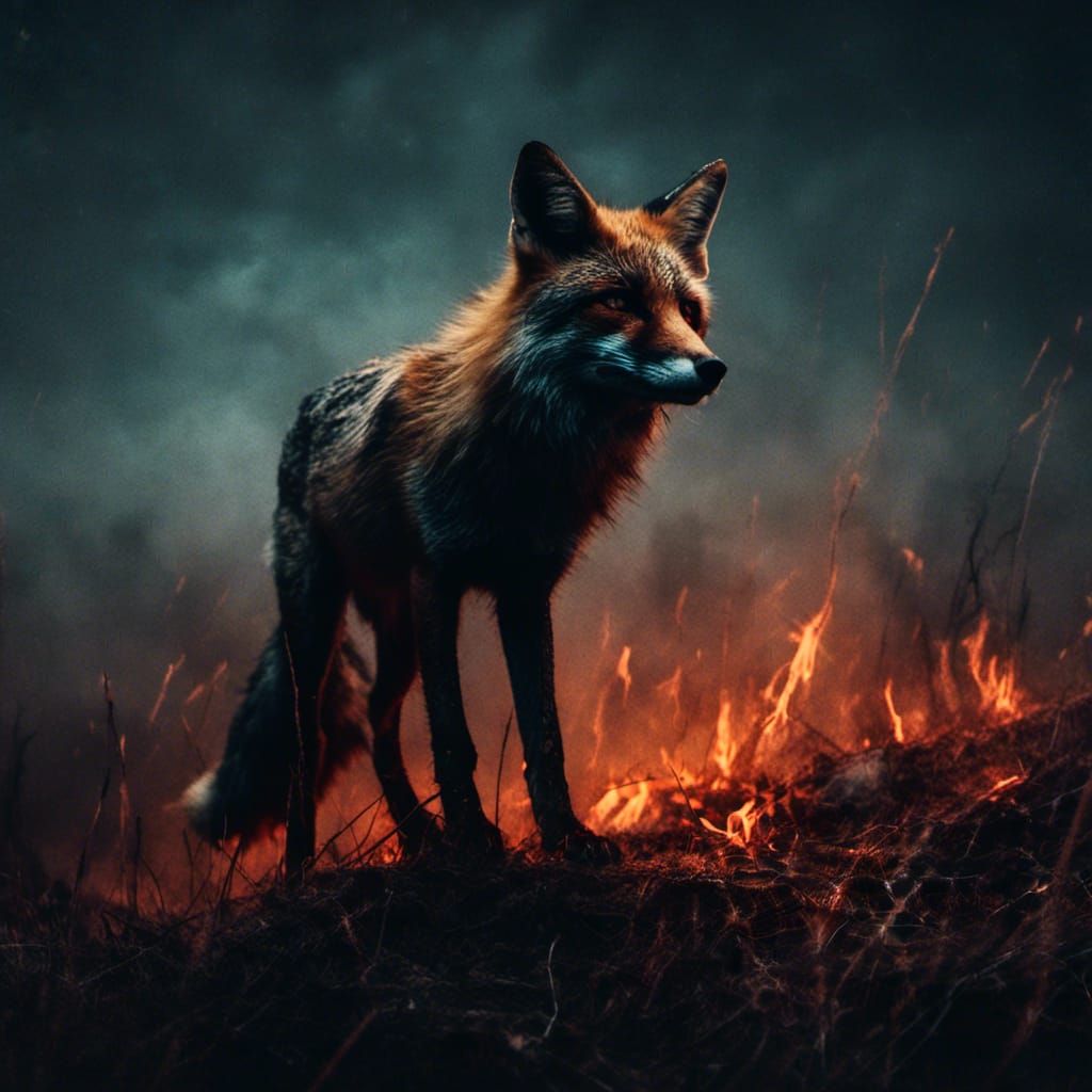 Fiery Fox on a Hill at Night