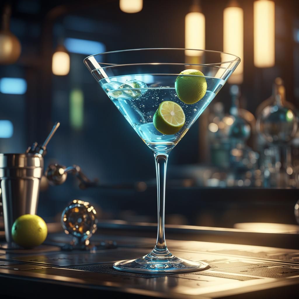 Martini Cocktail with Volumetric Lighting in 3D Style
