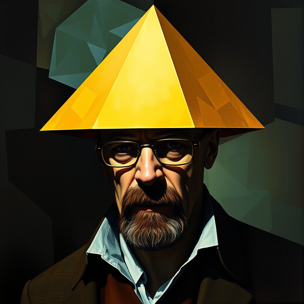 Walter White with Pyramid Hat in Cubist Style