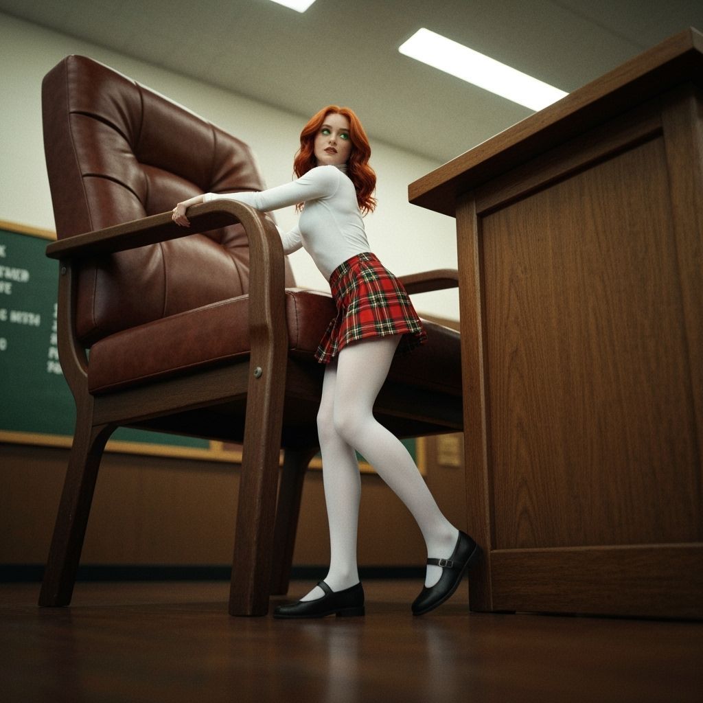 Tiny Woman vs. Giant Desk Chair in Oversized Classroom