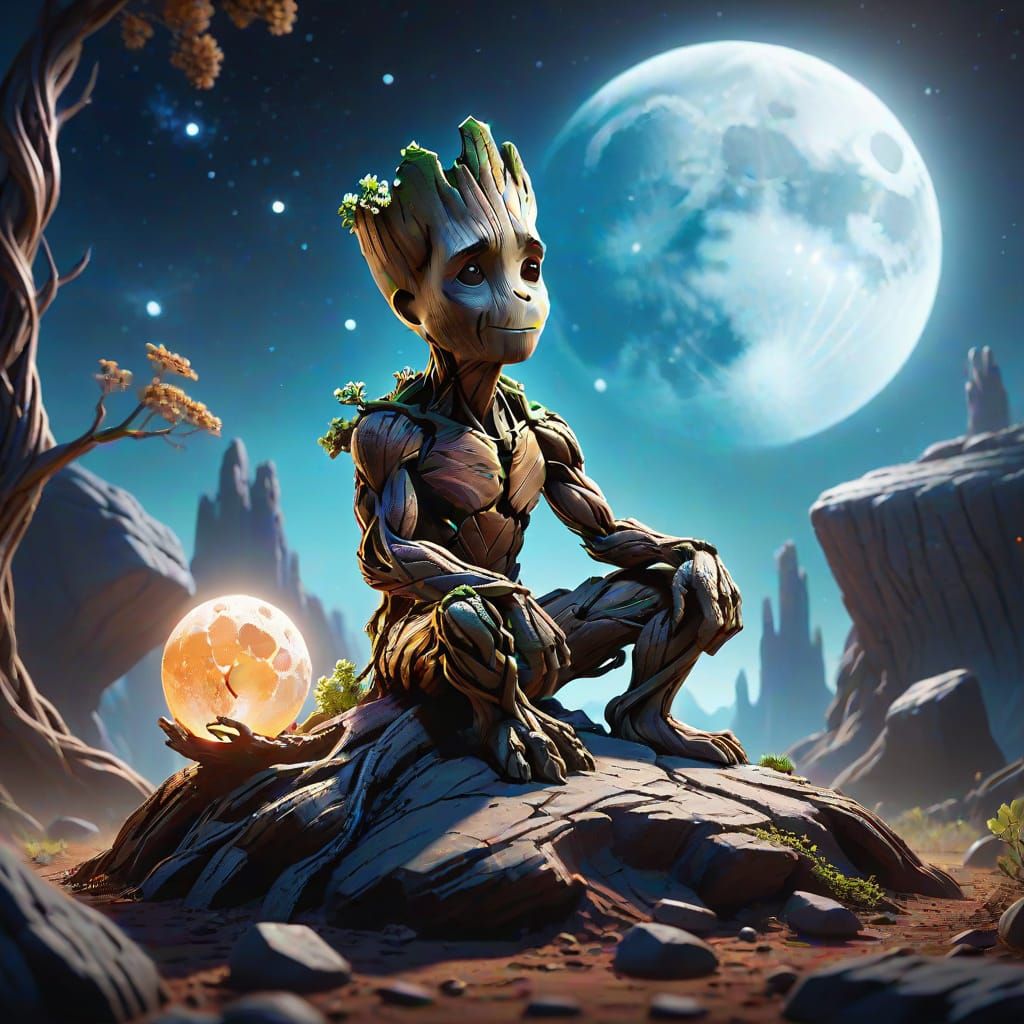 Groot and Glowing Stone: Fantasy Concept Art