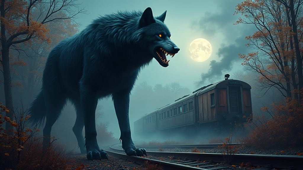 Moonlit Werewolf in Autumnal Landscape