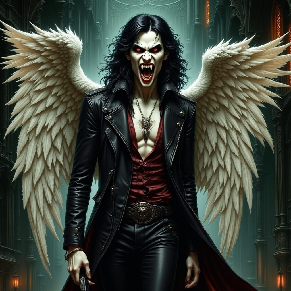 Vampire Sinks Fangs into Angel's Neck