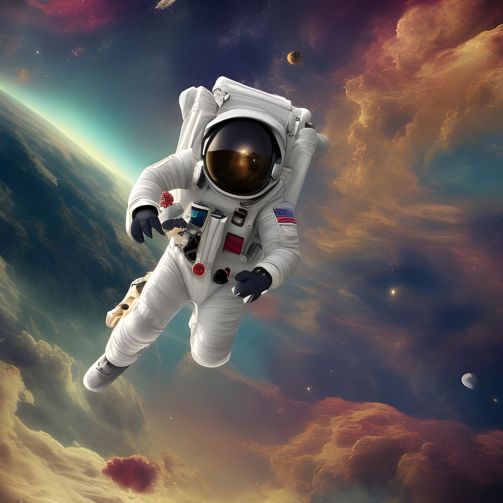 Astronaut Floating in Space: Detailed Matte Painting