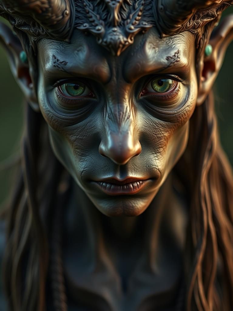 Hyperrealistic Dark Wood Elf Portrait
