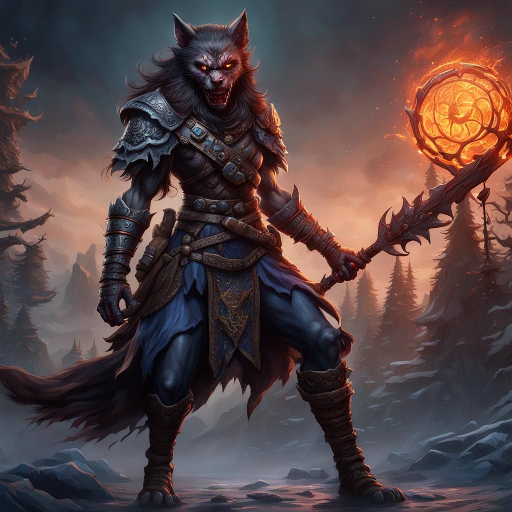 Fantasy Female Werewolf Demon Slayer in Detailed Painting