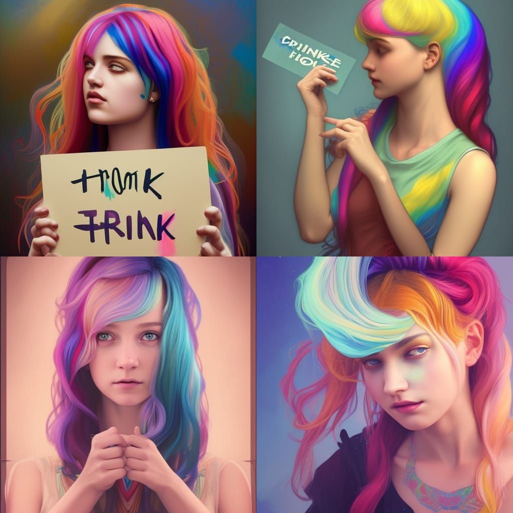 Girl with Rainbow Hair, Art Nouveau Portrait