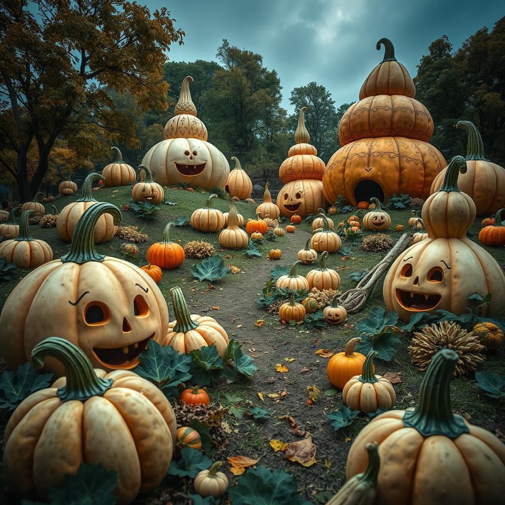 Whimsical Gourd Landscape at Harvest Festival