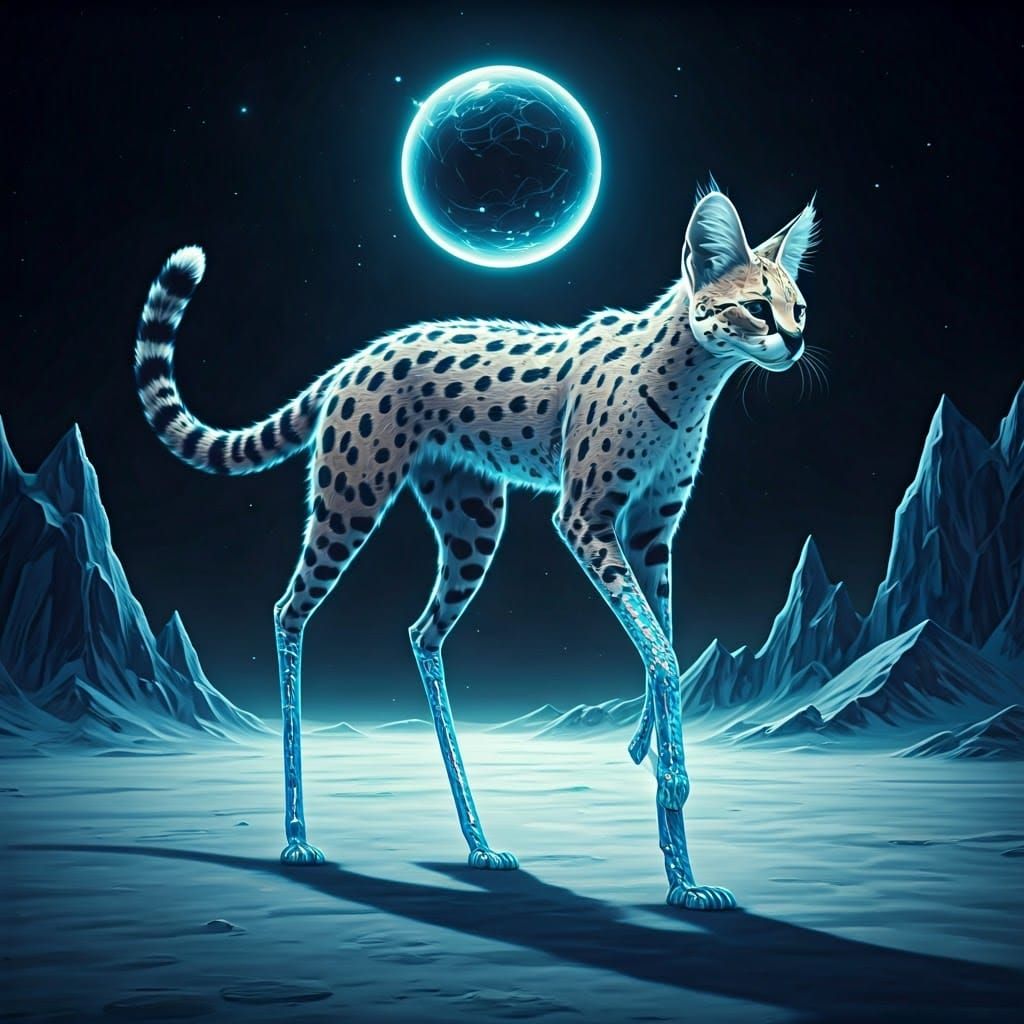 Icy Cyberpunk Serval on Frozen Planet