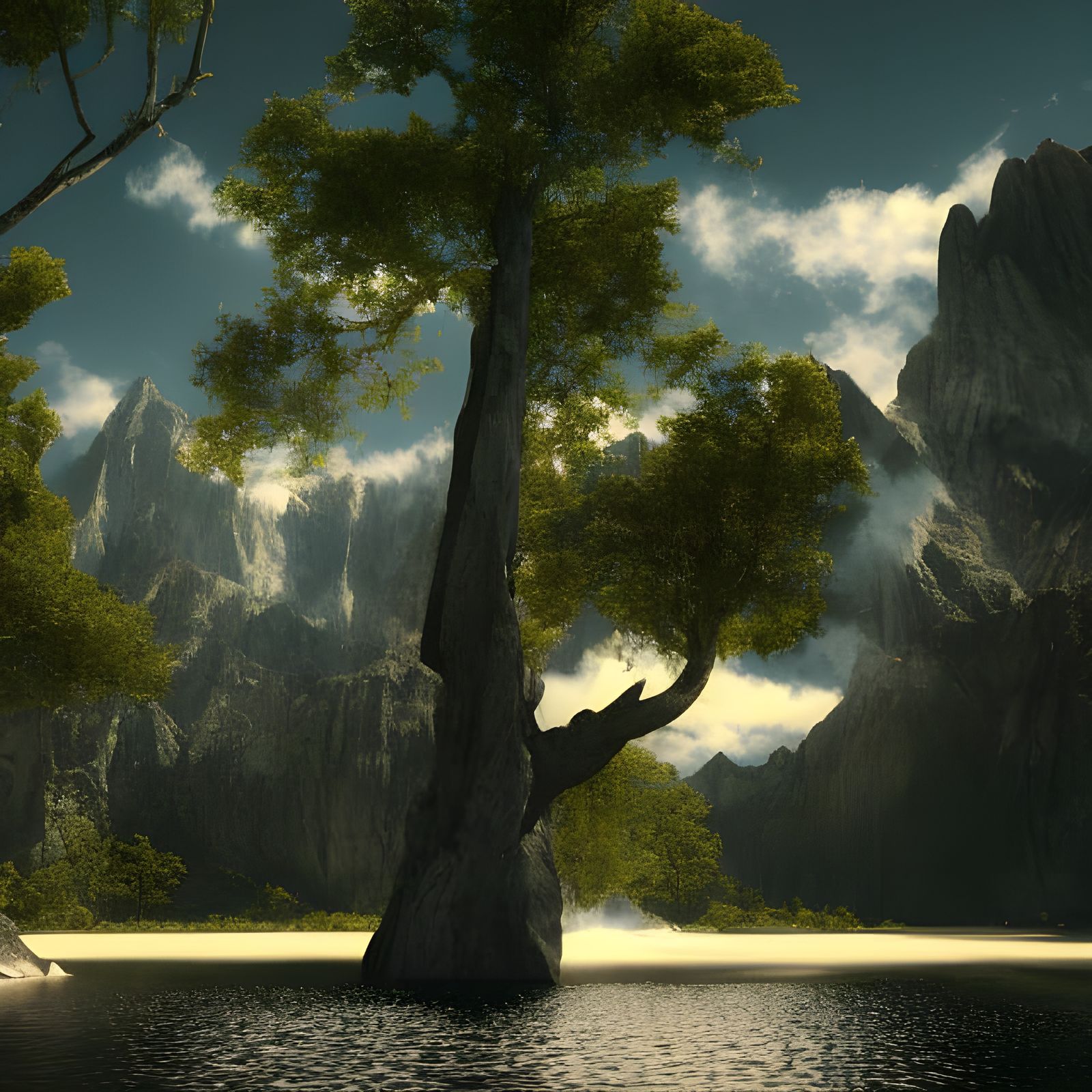 Still Lake: Serene Surrealism in 3D