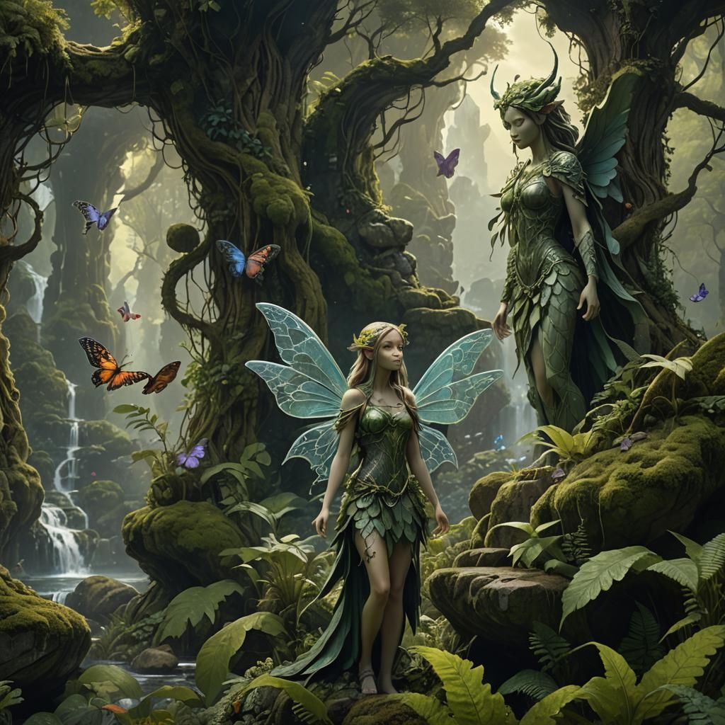 Enchanted Forest Fairy with Dragons: Fantasy Concept Art