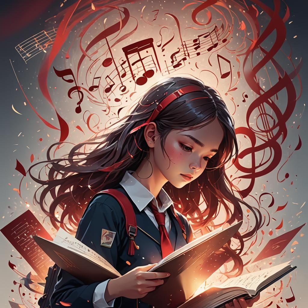 Girl Surrounded by Music Notes: Matte Painting Concept