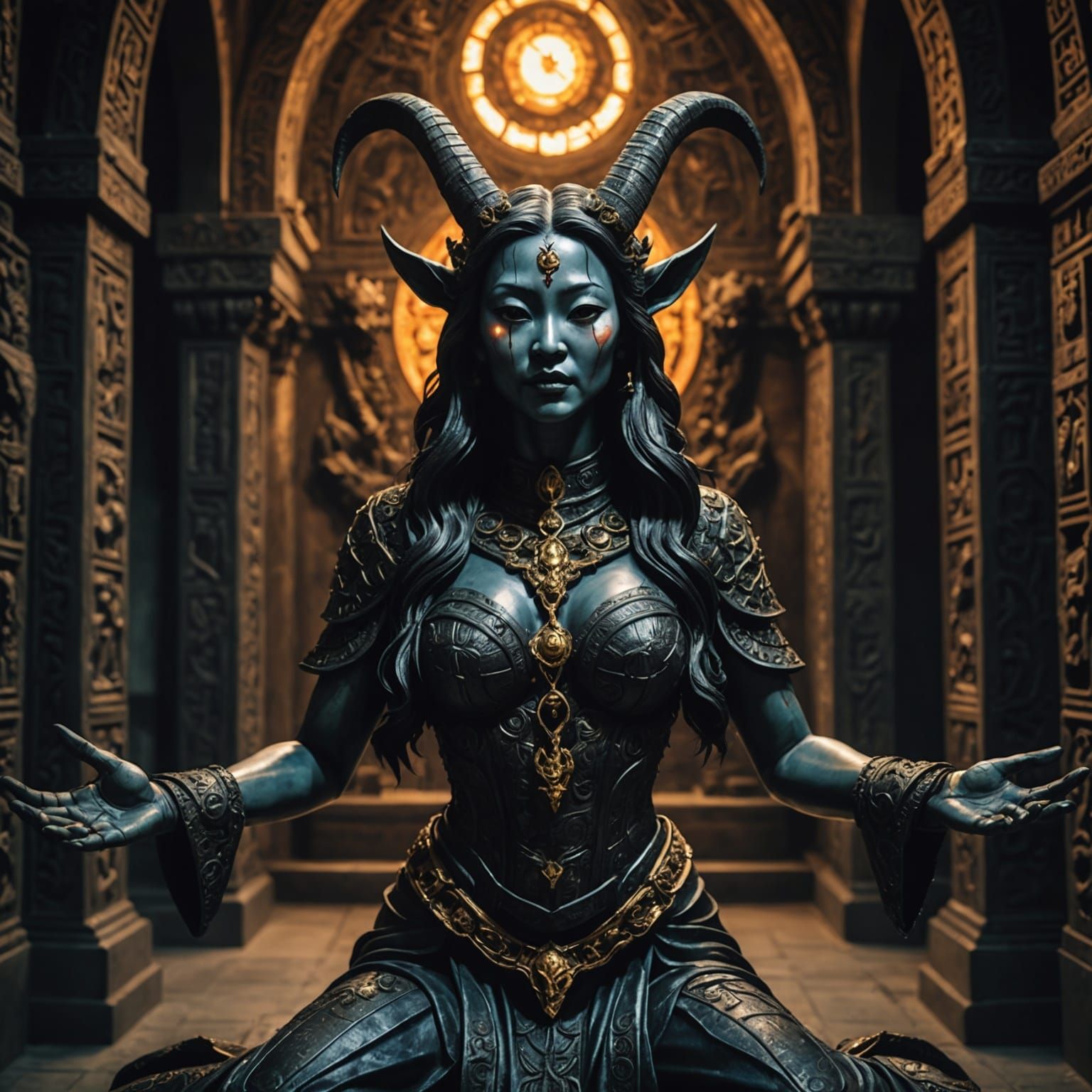 Steel Statue Summons Darkness in Baphomet Temple