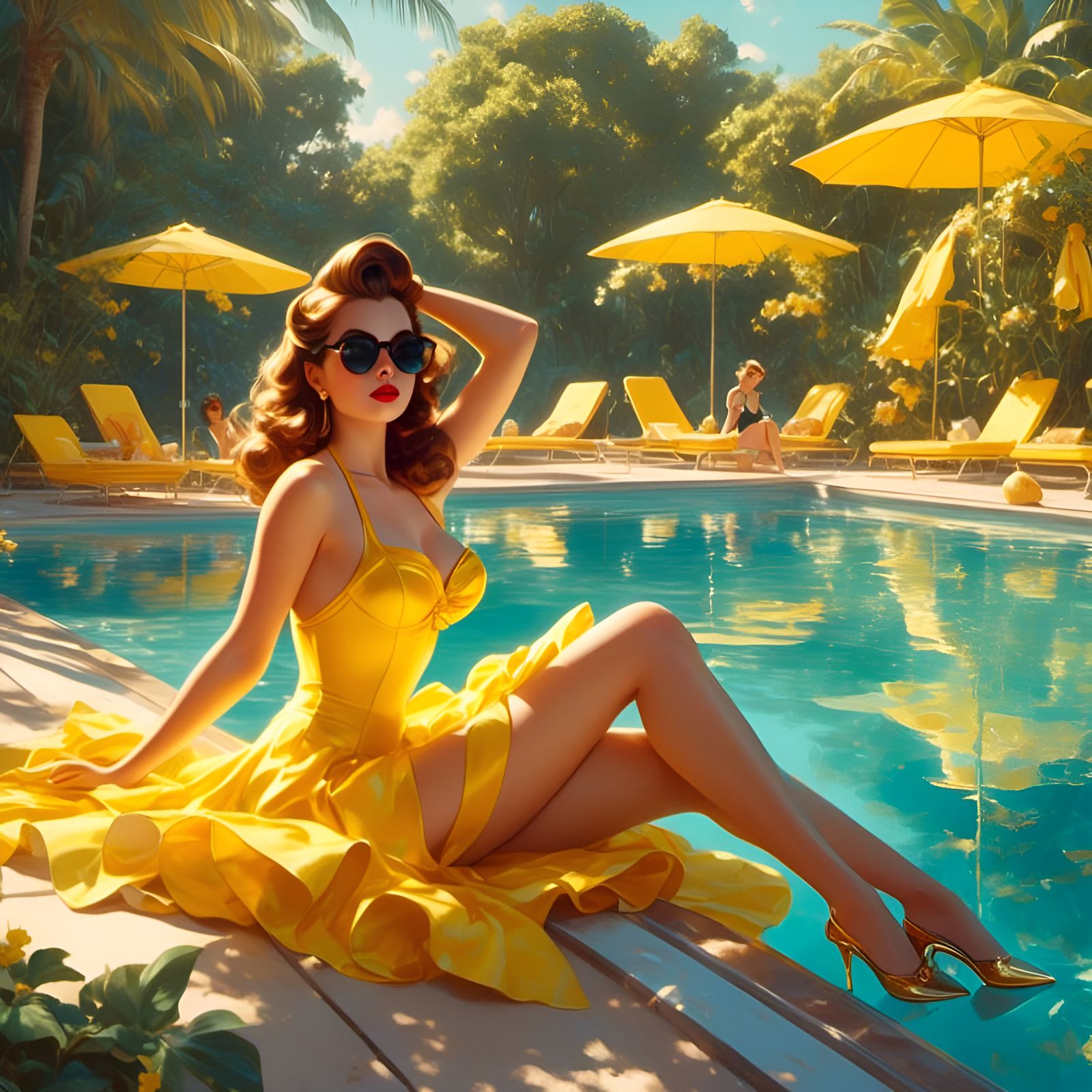 Princess Belle in Yellow Swimsuit, Pin-Up Style