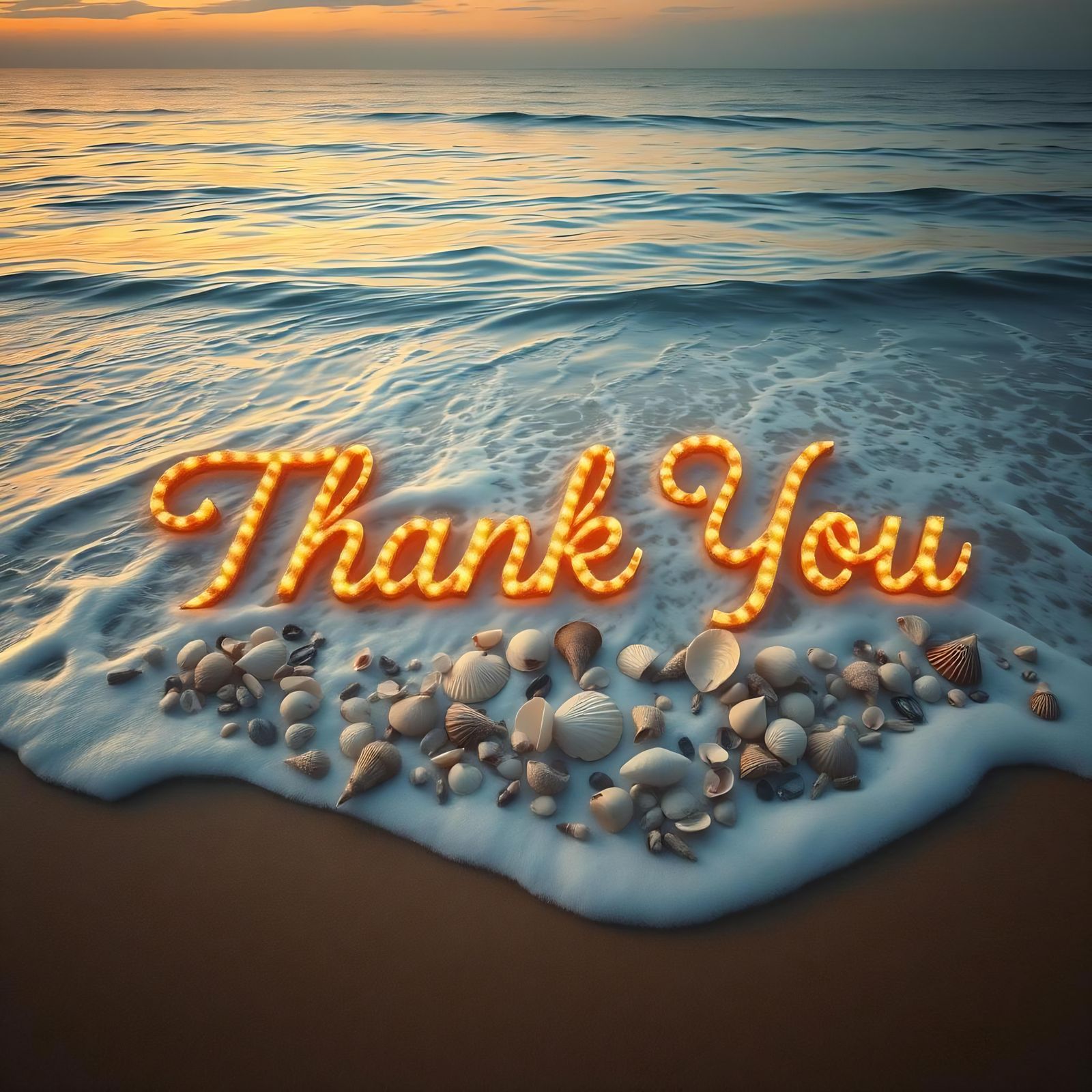 Sunset Beach 'Thank You' Message in Sea Foam
