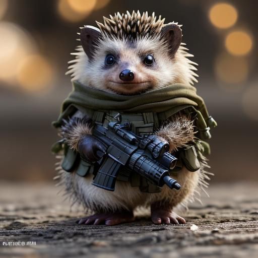 Hedgehog Soldier with Big Gun, Sharp Focus