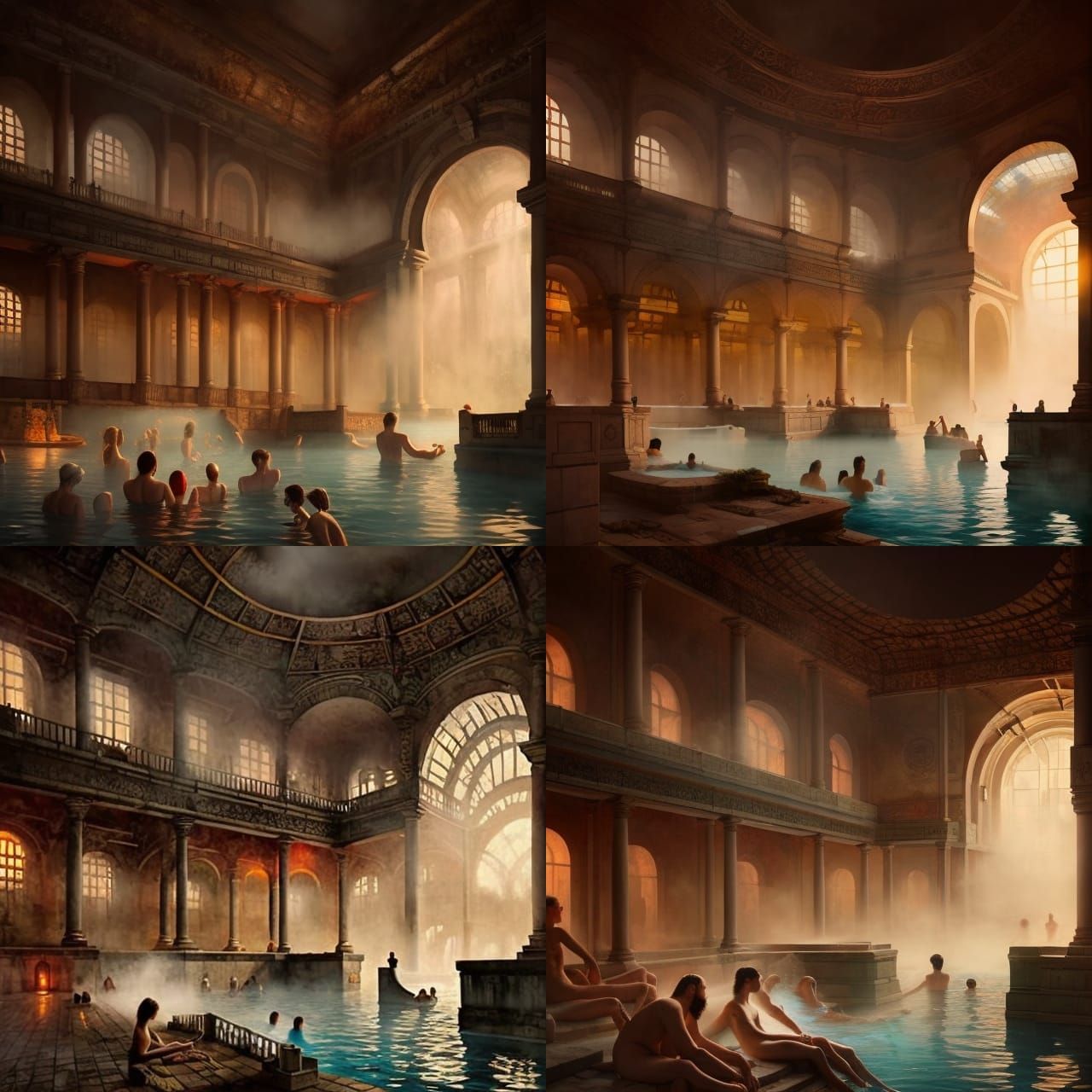 Ancient Steamy Thermal Baths in Hyper-Realistic Style