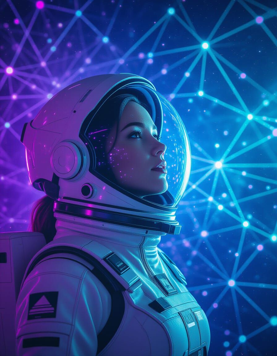 Cosmic Neural Network Starfield in Purple & Teal