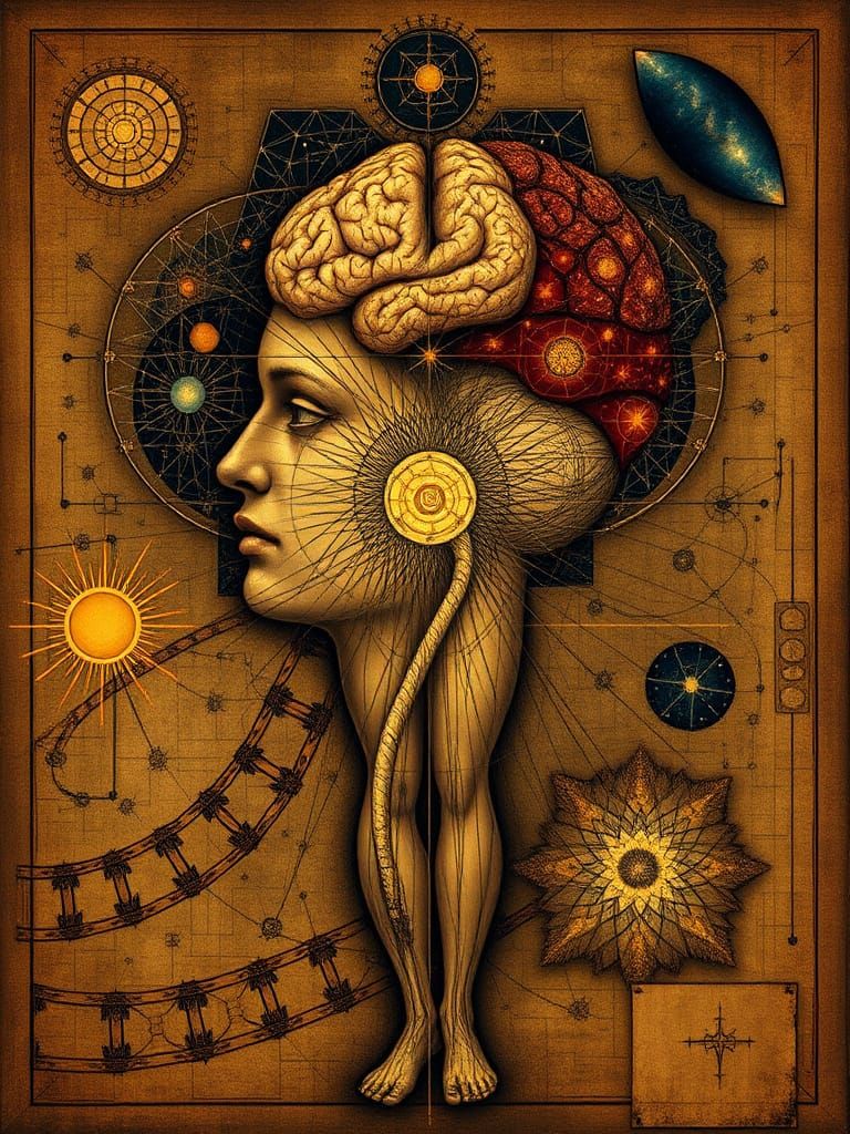 Human Consciousness Dissolving in Da Vinci Style