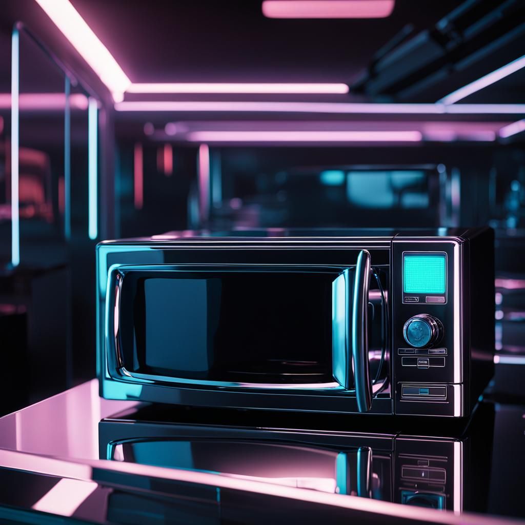Cyberpunk Microwave in Darkroom Cinematic Style
