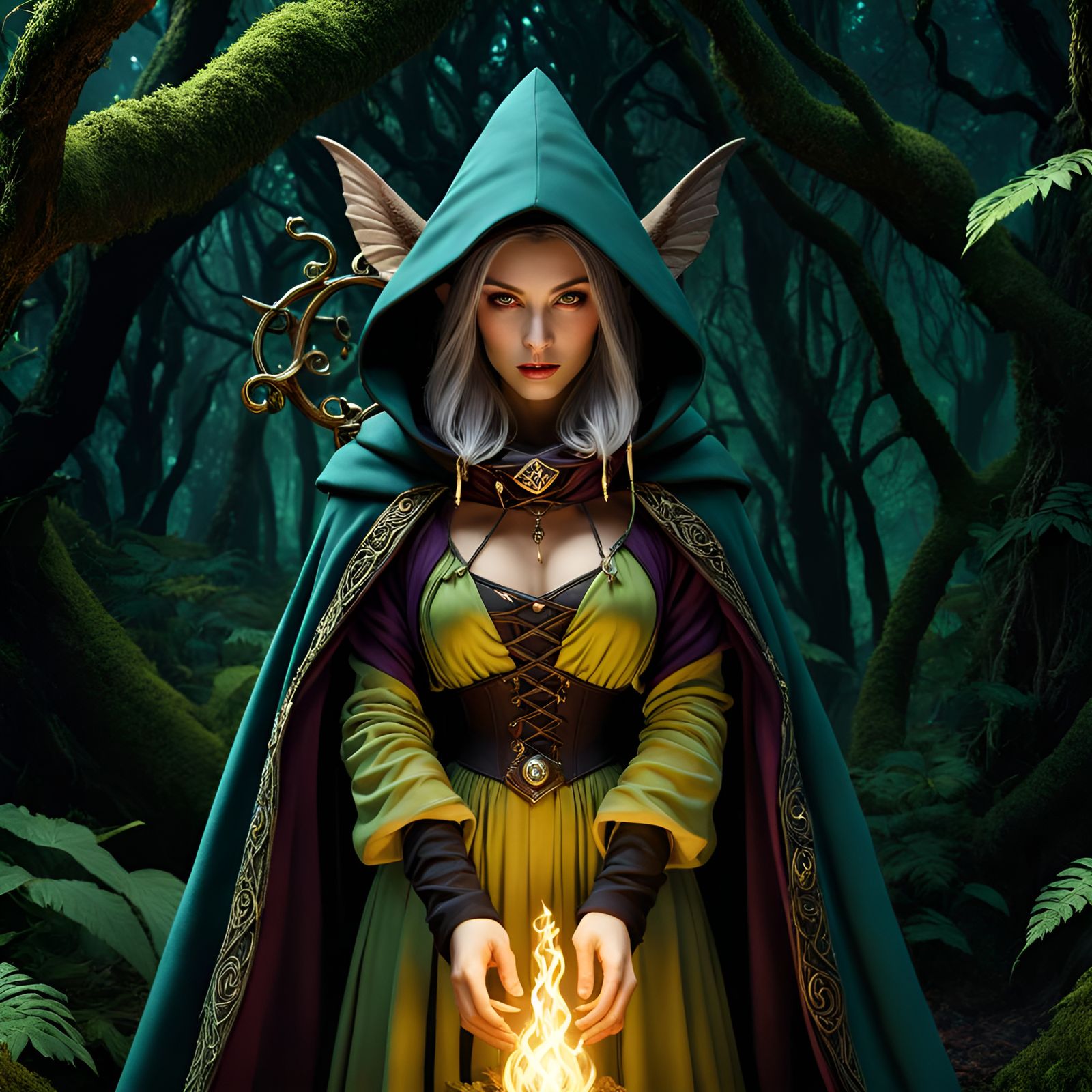 Enchanting Forest Sorcerer in Dark Fairytale Style