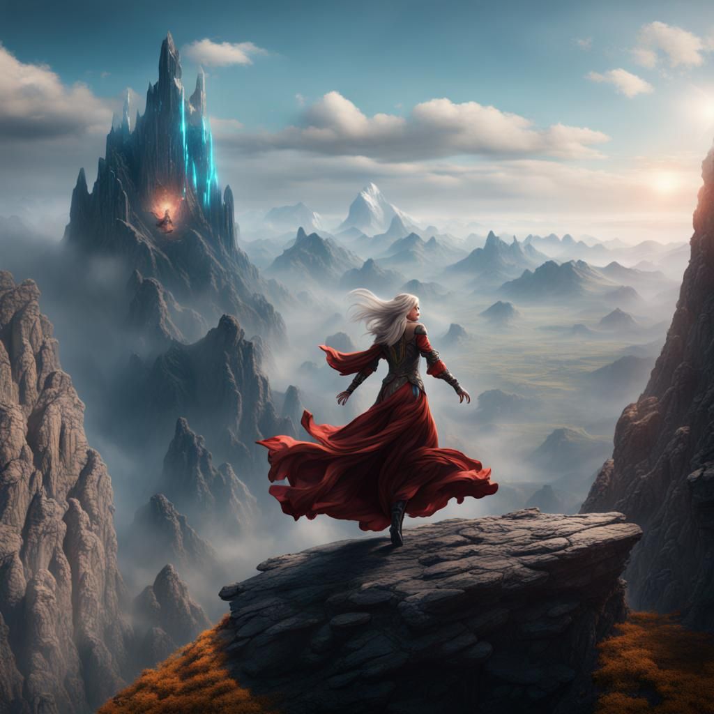 The goddess Nemesis levitating on the mountain