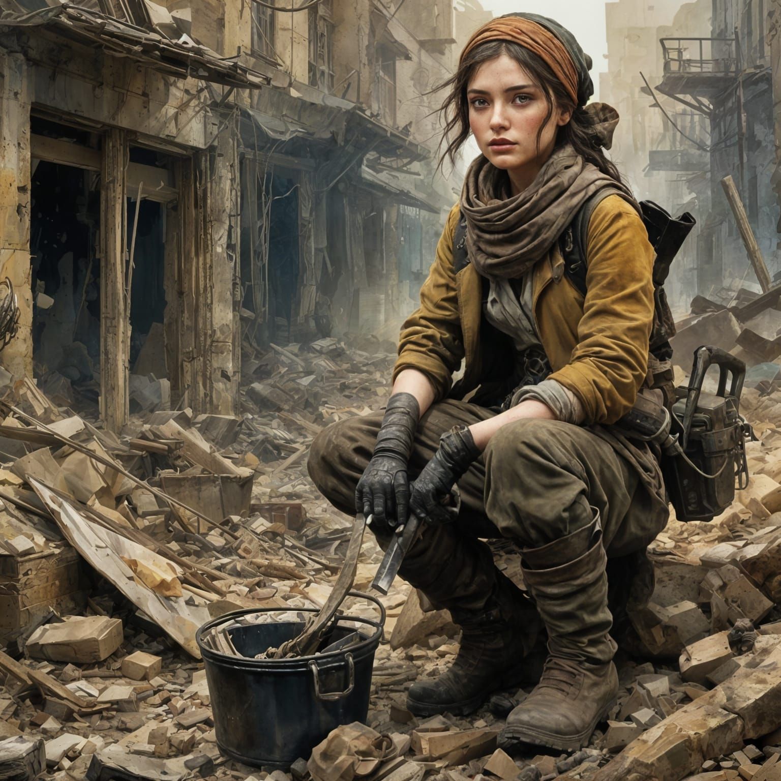 Eponine in Post-Apocalyptic Wasteland: Watercolor Art