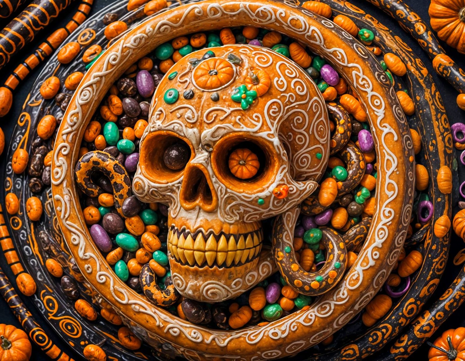 Pretzel Snake Jumps from Halloween Candy Bowl