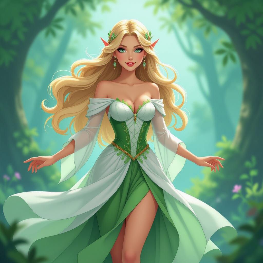 Elf Maiden in Animated Filmation-Inspired Style