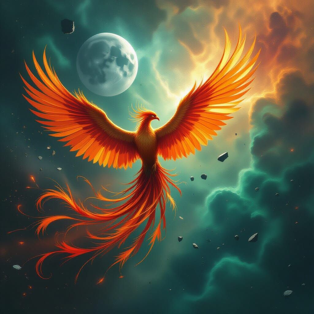 Majestic Phoenix Soars Through Cosmic Nebula