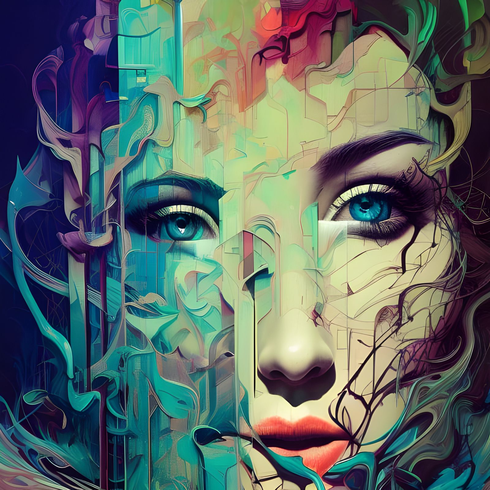 Fractal Existence: Colorful 3D Portrait with Dramatic Lighti...