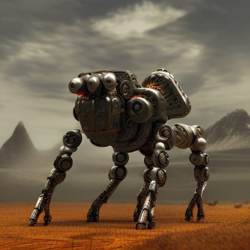 Mechanical Centipede Runs Across Sci-Fi Savanna