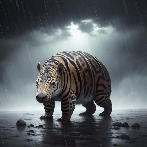 Rainstorm Gathering of Hybrid Animals in Postmodern Style