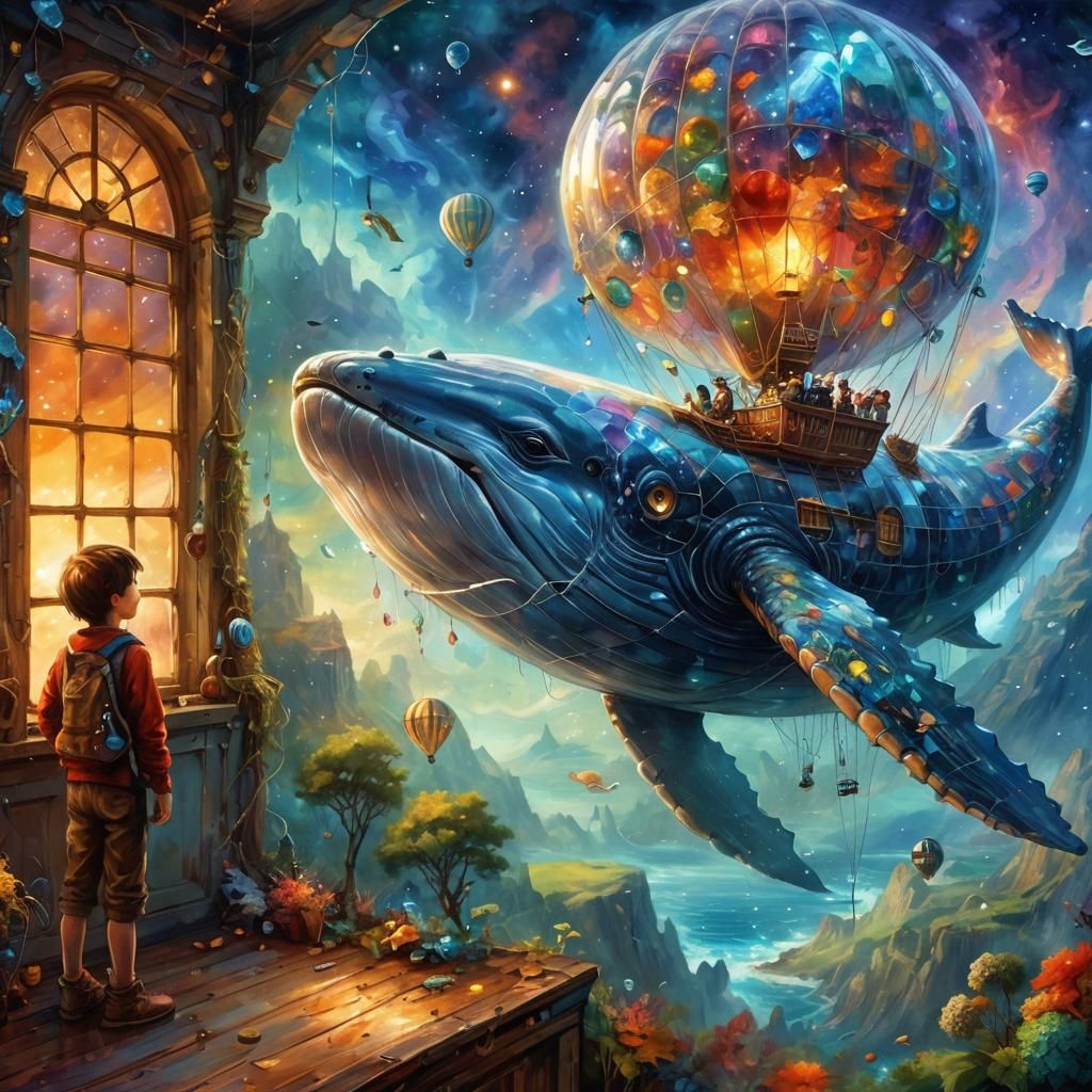 Whale-Ridden Balloon Sails a Cosmic Dystopia