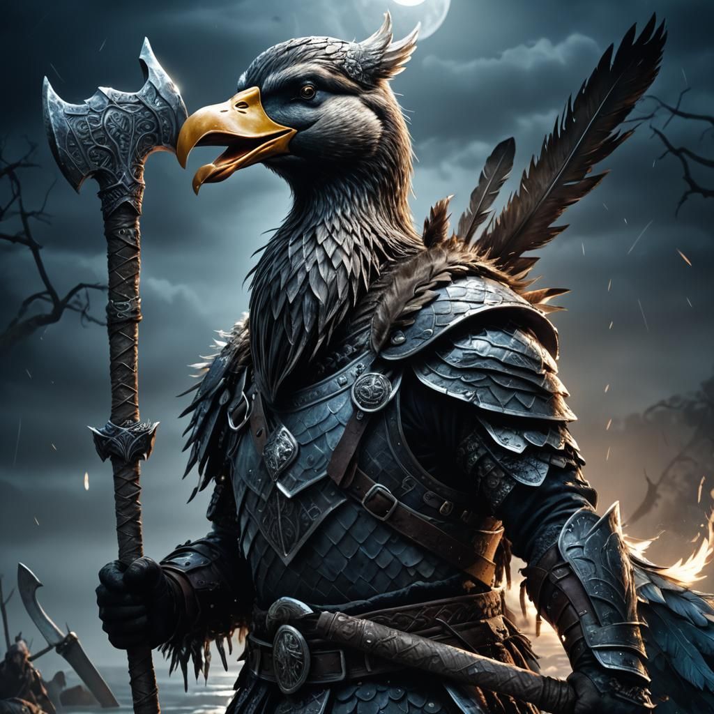Duck Warrior Viking in Dark Fantasy Digital Art
