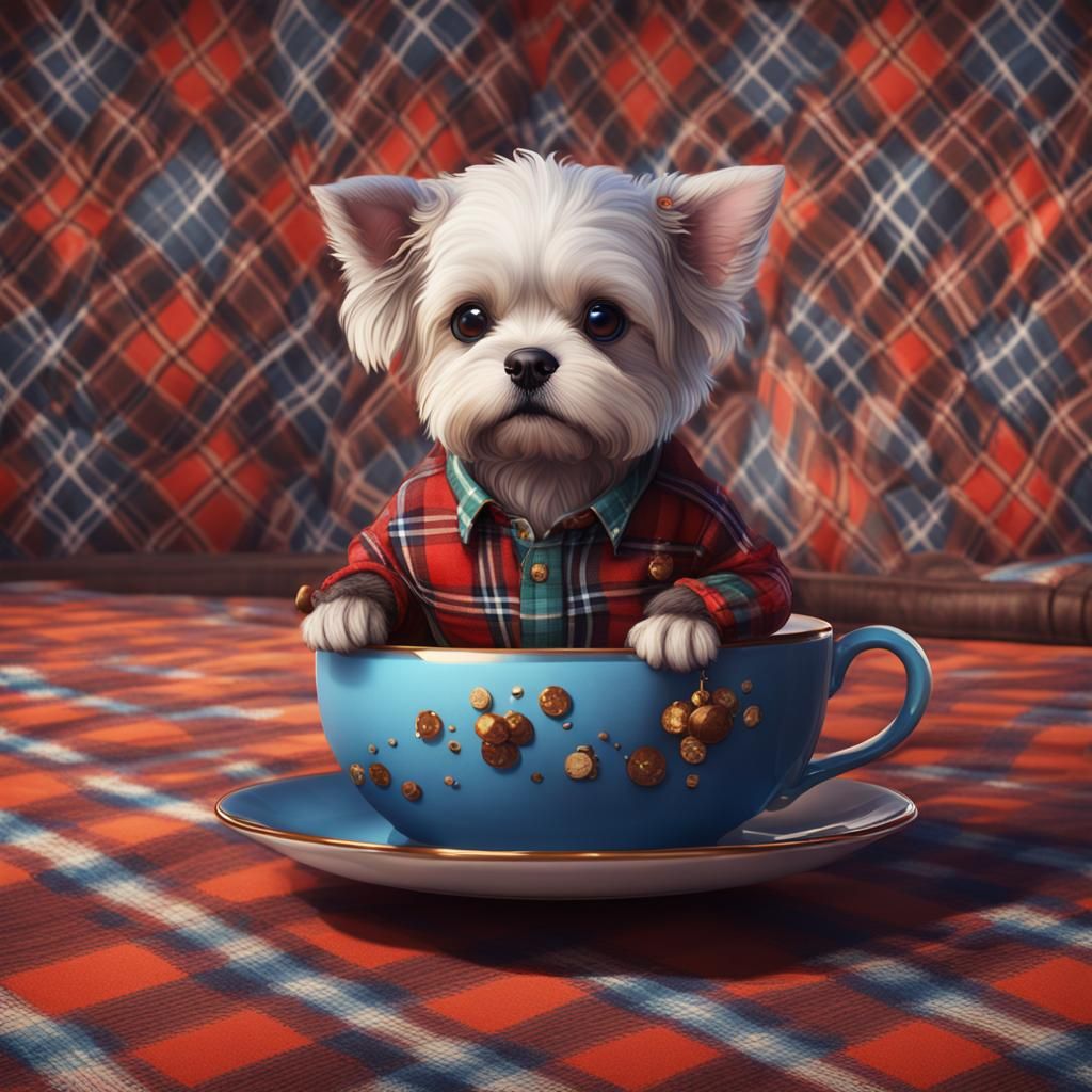 Dog in Plaid Shirt: Detailed Matte Painting