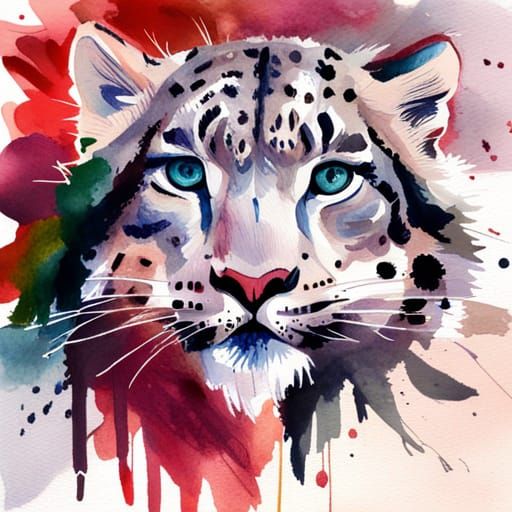 Snow Leopard in Expressive Watercolour Style
