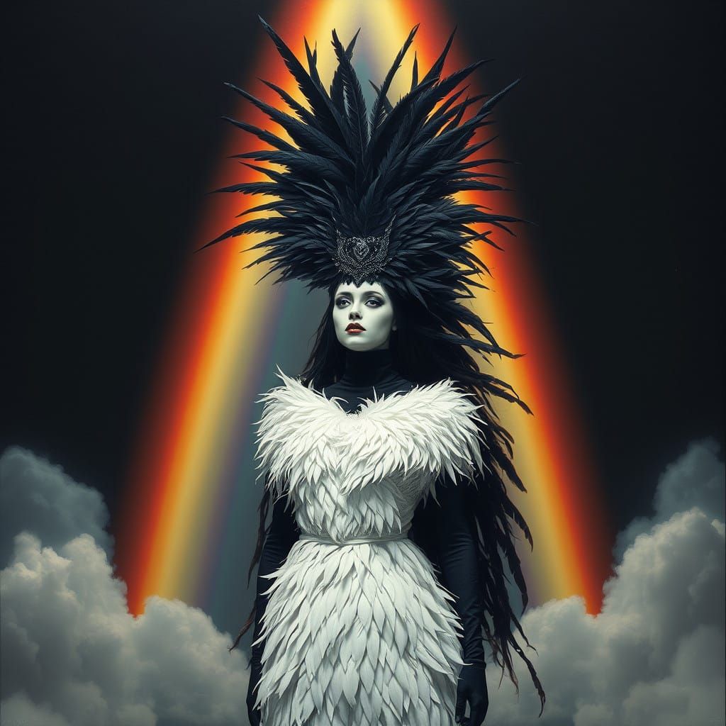 Gothic Beauty Under Metallic Rainbow