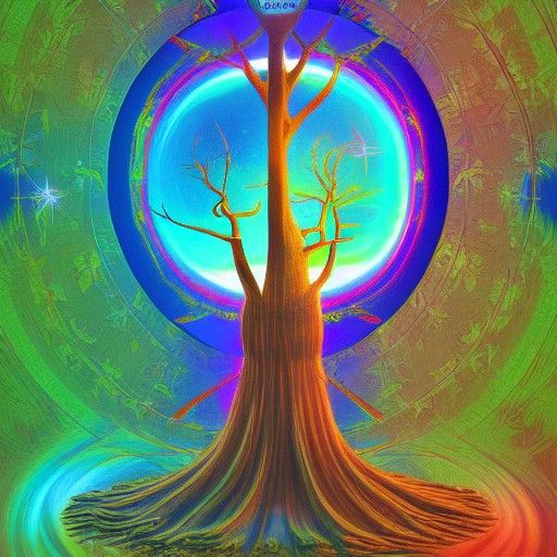 Hourglass Maple Tree: Astral Cosmic Illustration