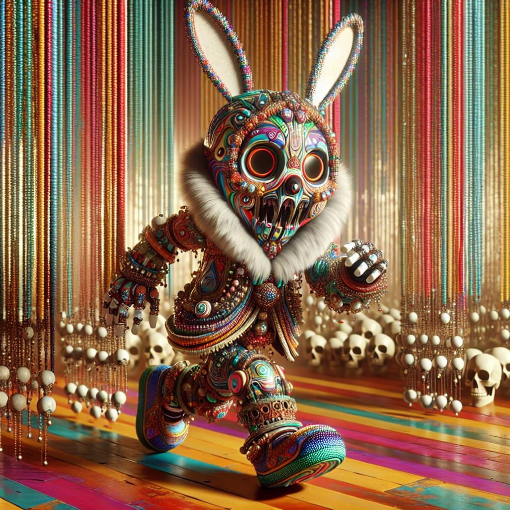 Futuristic Rabbit Puppet in Mushroomcore Style