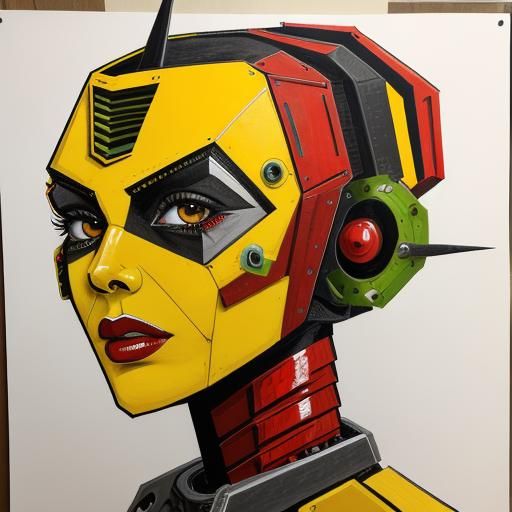 Scrap Robot Portrait in Mixed Media Collage